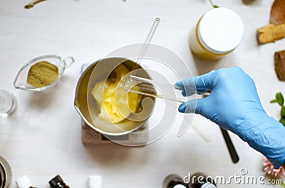 Moroccan soap preparation. Natural cosmetics recipe. Essential o Stock Photo