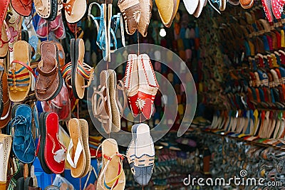 Moroccan souk crafts souvenirs in medina, Essaouira, Morocco Stock Photo