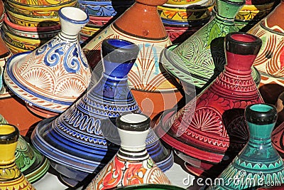 Moroccan souvenir colorful tajine pots Stock Photo
