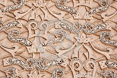 Moroccan stucco ornaments, in the Medersa-ben-Youssef a historical Koranic School in Marrakech, Morocco Stock Photo