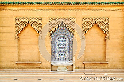 Moroccan style fountain with fine colorful mosaic tiles at the M Stock Photo