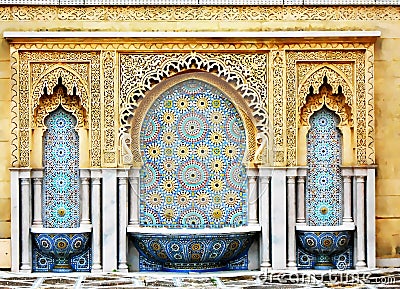 Moroccan swirl tracing mosaic decoration. Traditional Arabic Islamic mosque motif Background. Mosque decoration element Stock Photo