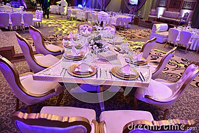 Moroccan Table setting at a luxury wedding reception Editorial Stock Photo