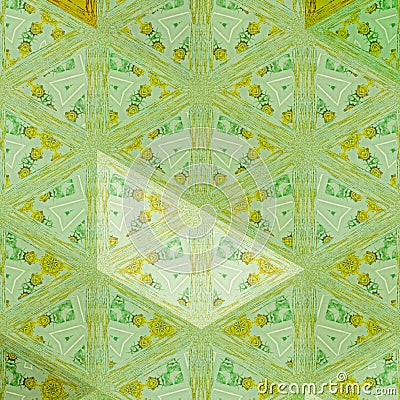Moroccan tile mosaic in stained glass triangles. Splatter background. Design wallpaper Stock Photo