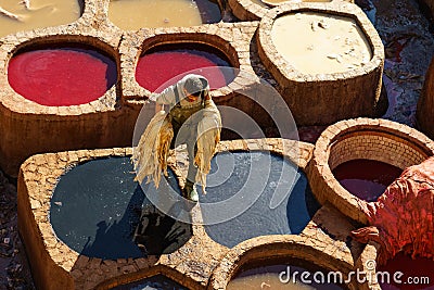 Morocco. Fez. The Chouara tannery is the largest of the four traditional tanneries in Fez Editorial Stock Photo