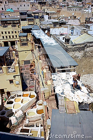 Morocco Fez. Tannery Sidi Moussa in the Medina Editorial Stock Photo