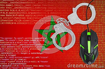 Morocco flag and handcuffed computer mouse. Combating computer crime, hackers and piracy Stock Photo