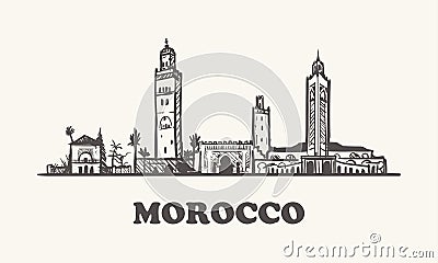 Morocco hand drawn skyline sketch vector illustration. Cartoon Illustration