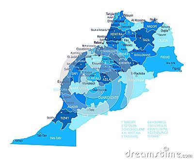 Morocco map. Cities, regions. Vector Cartoon Illustration