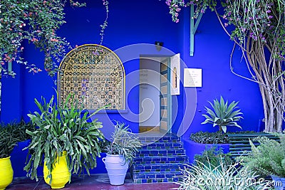 Morocco, Marrakech, Jardin Majorelle, a beautiful blue house Editorial Stock Photo