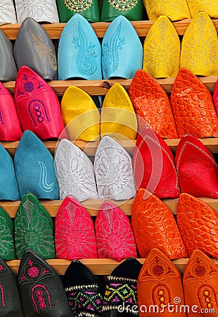 Morocco, Marrakesh, Babuch slippers. Stock Photo