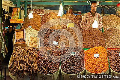 Morocco Marrakesh. Dried fruit stall Editorial Stock Photo