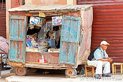 Morocco Marrakesh. Street news kiosk Editorial Stock Photo
