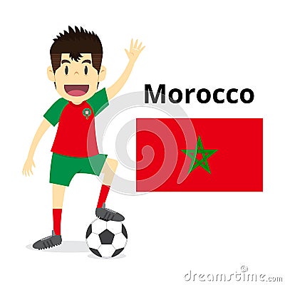 Morocco nation team cartoon,football World,country flags. 2018 s Vector Illustration