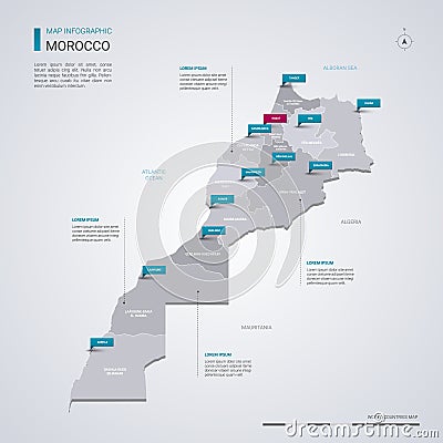 Morocco vector map with infographic elements, pointer marks Vector Illustration