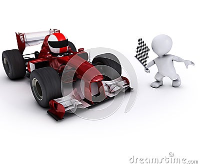 Morph man with open wheeled racing car Stock Photo