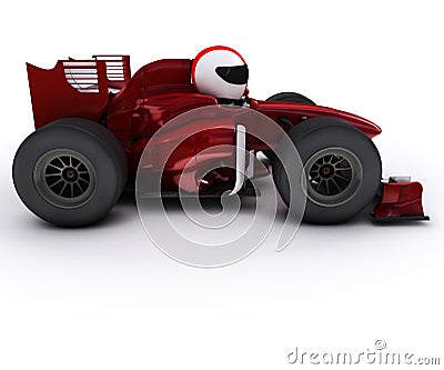 Morph man with open wheeled racing car Stock Photo