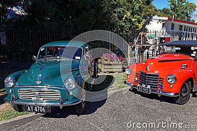 Morris Minor at a vintage car show in Motueka High Street in front of the museum Editorial Stock Photo