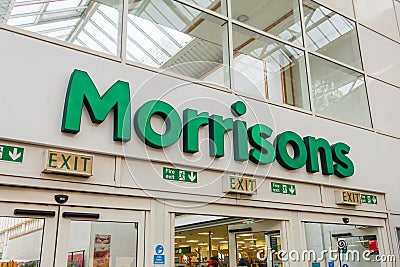 Morrisons supermarket store sign, 10 Hertslet Road, Islington, London UK. Editorial Stock Photo