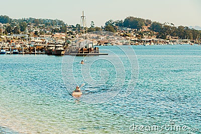 Kayaking in the harbor and estuary. Morro Bay, tiny beach town in Central California Coast Editorial Stock Photo