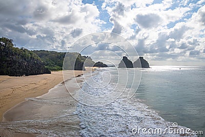 Morro Dois Irmaos and Praia do Americano - Fernando de Noronha, Pernambuco, Brazil Stock Photo