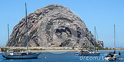 Morro Rock with Boats Stock Photo