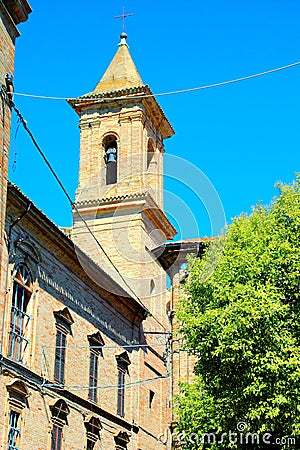 MORROVALLE, ITALY - CIRCA JULY 2020: Bell tower in Morrovalle Stock Photo