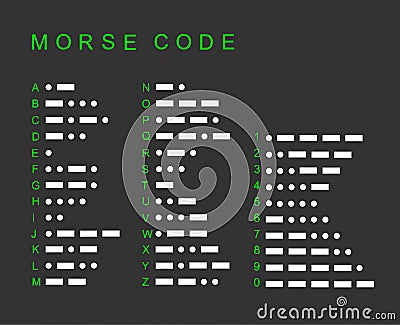 Morse code alphabet font set vector silhouette illustration isolated on black background. Vector Illustration