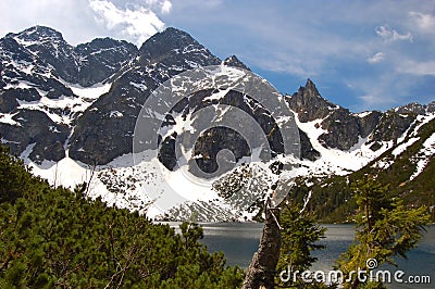 Morskie Oko lake in polish Tatra mountains with Mi Stock Photo