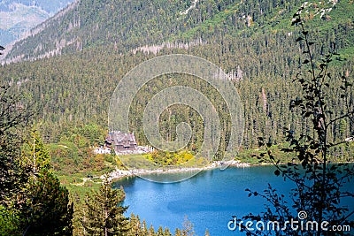 PTTK Morskie Oko Mountain Hut, mountain shelter in Tatra Mountains, Poland Stock Photo