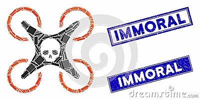 Mortal Drone Mosaic and Distress Rectangle Immoral Stamp Seals Vector Illustration