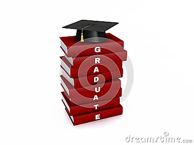 Mortar board on stack of red graduate book isolated on white wit Stock Photo