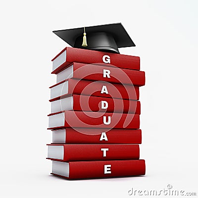 Mortar board on stack of red graduate book isolated on white wit Stock Photo