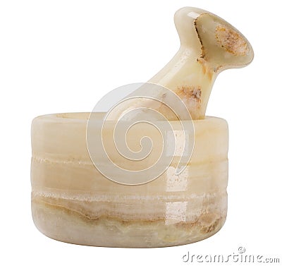 Mortar bowl with pestle of onyx isolated paths Stock Photo