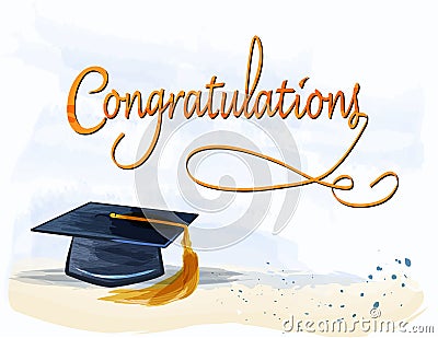 Graduation with congratulations text in watercolors. Vector Illustration