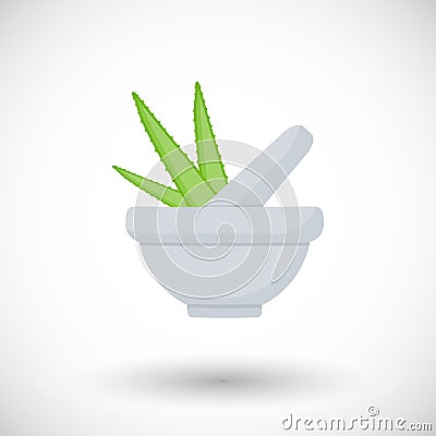 Mortar herbs with aloe flat icon Cartoon Illustration