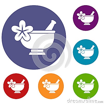 Mortar and pestle pharmacy icons set Vector Illustration