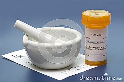 Mortar and Pestle Prescription Stock Photo