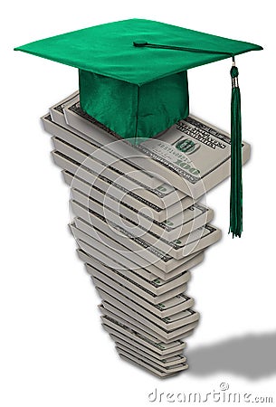 Mortarboard hat on money stack Stock Photo