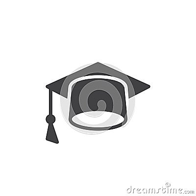 Mortarboard icon vector, filled flat sign, solid pictogram isolated on white. Vector Illustration