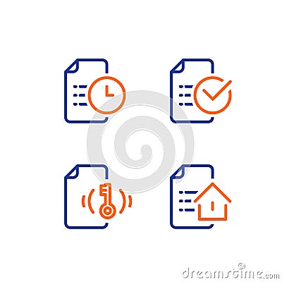 Rental house contract creation, mortgage application form, home loan terms and conditions, real estate concept, vector icon Vector Illustration