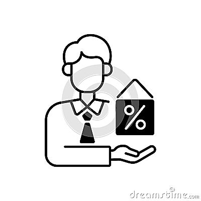 Mortgage broker black linear icon Vector Illustration