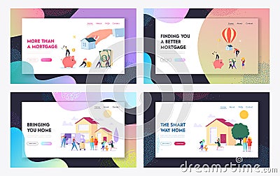 Mortgage and Buying House Concept Website Landing Page Templates Set. Borrower Making Payment for Real Estate Loan Agreement Vector Illustration