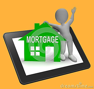 Mortgage House Tablet Shows Paying Off Property Debt Stock Photo