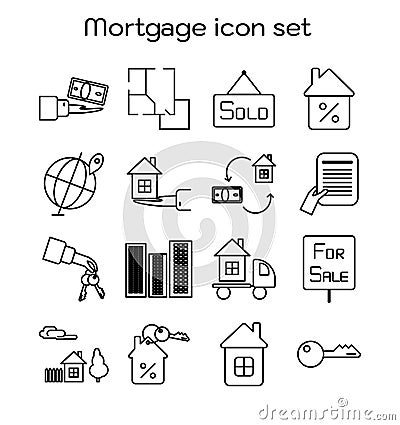 Mortgage line icon set. Vector illustration. Concept Cartoon Illustration