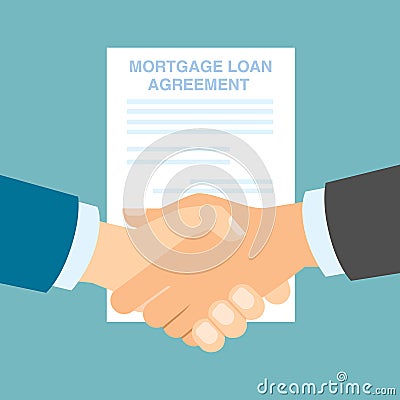 Mortgage loan agreement handshake. Vector Illustration