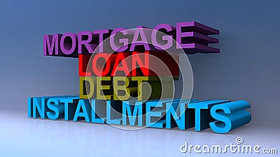 Mortgage loan debt installments on blue Stock Photo