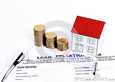 Mortgage Loans concept with close up Loan application form and e Stock Photo