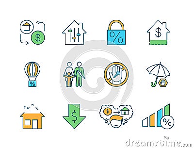 Mortgage RGB color icons set Vector Illustration