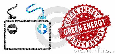 Mosaic Accumulator Battery with Grunge Green Energy Stamp Vector Illustration